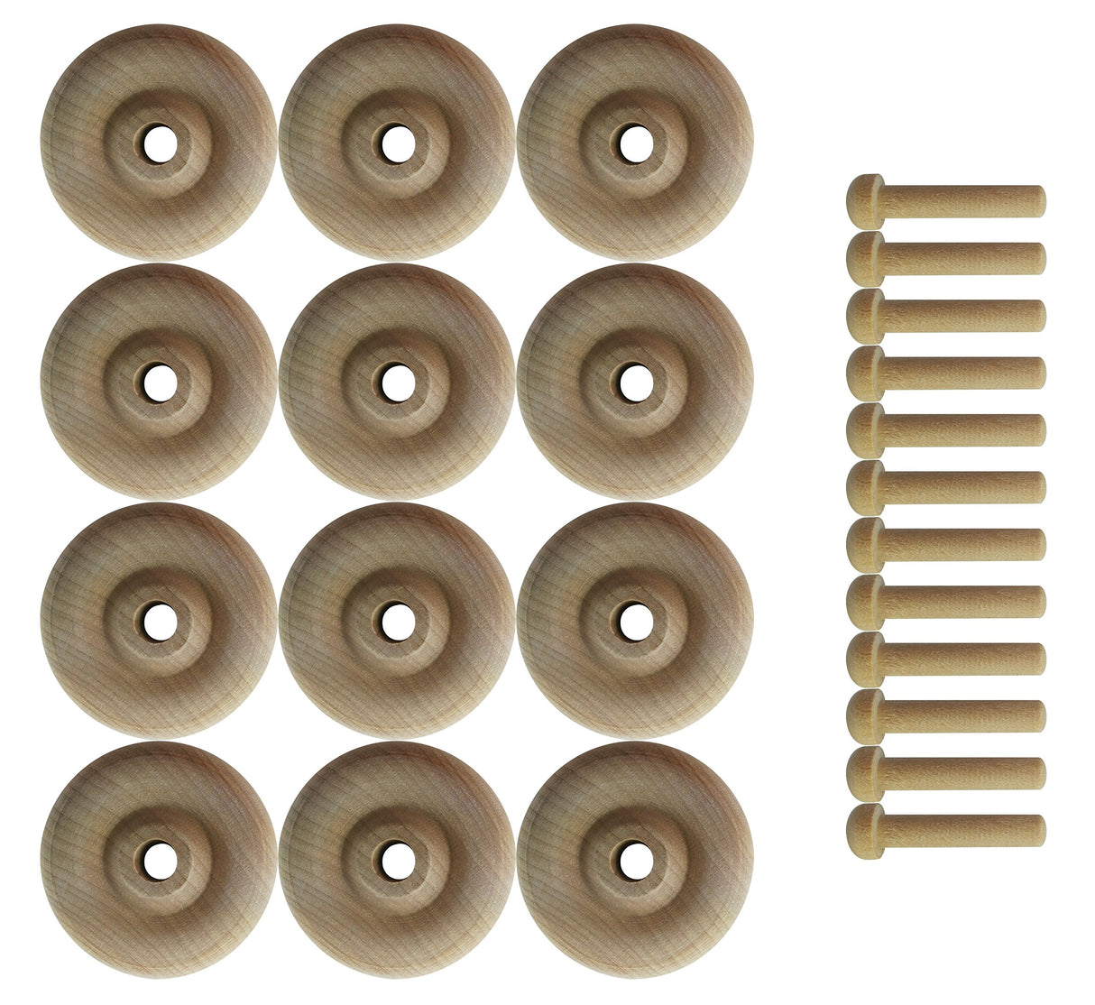 Wood Wheels - 12 Pack with Free Axle Pegs - Made in USA (1.5" Diameter)