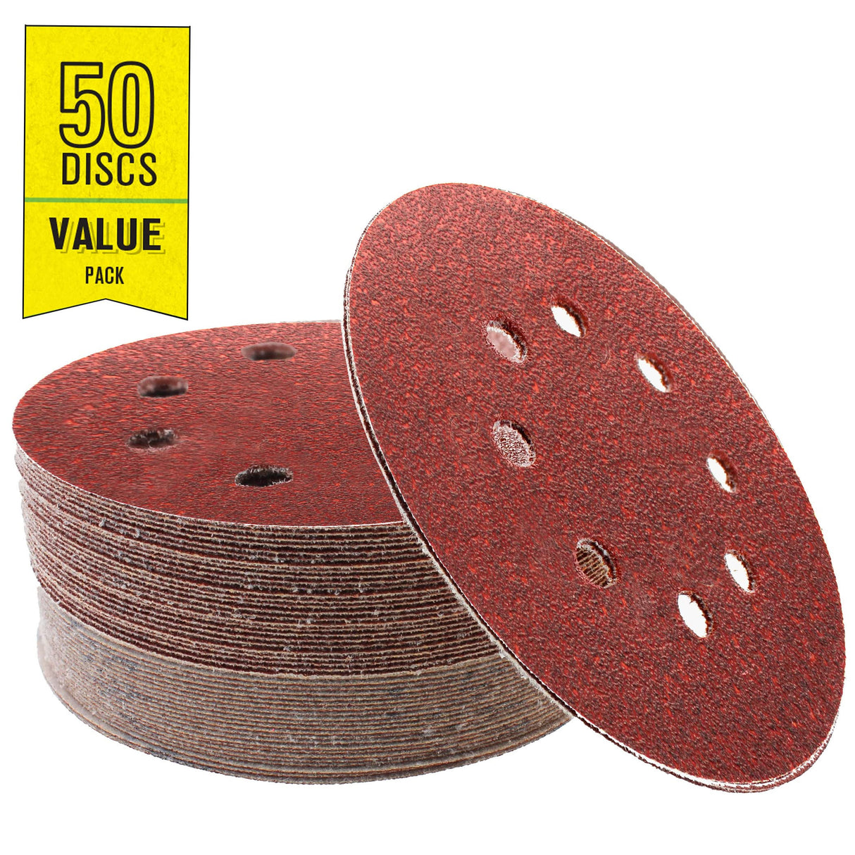 Gator 5" Random Orbit Hook & Loop Red Resin Aluminum Oxide Sanding Discs, 8-Hole, 40 Grit, 50 Pack