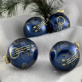 Glass Christmas Tree Ornaments - 67mm/2.625" [4 Pieces] Decorated Balls from Christmas by Krebs Seamless Hanging Holiday Decor (Frost with Blue & Silver Bethlehem Scene)