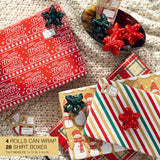 American Greetings 120 sq. ft. Christmas Wrapping Paper Set, Tan, Plaid, Snowman and Christmas Text (4 Rolls 30 in. x 12 ft., 7 Bows, 30 Gift Tags)