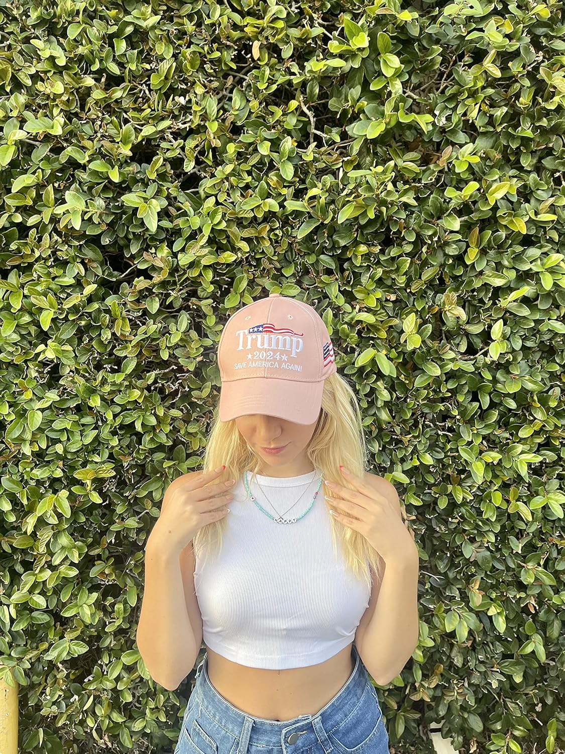Trump 2024 Hat, Donald Trump 2024 Cap Save America Again MAGA USA Embroidery Pink Hat Made in USA