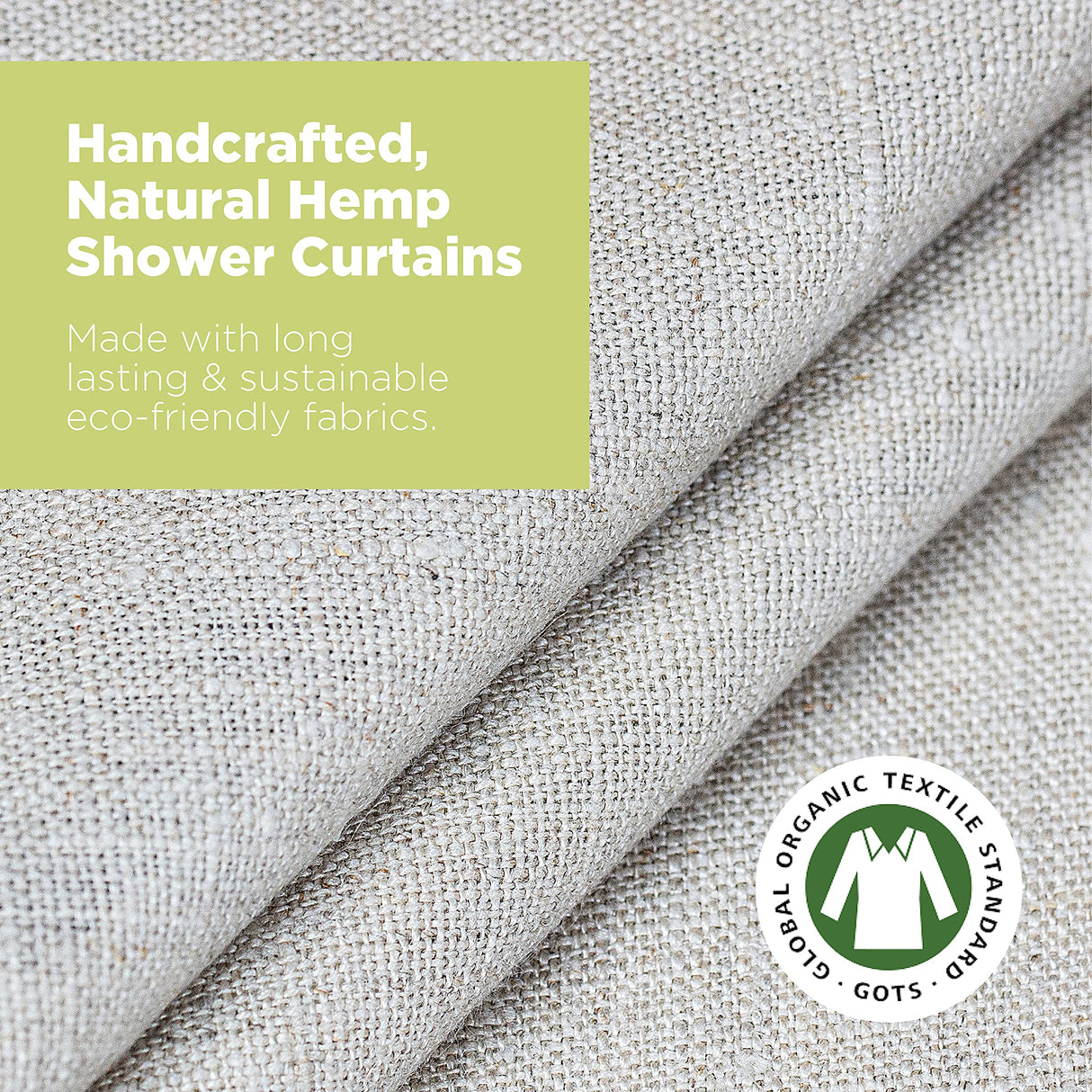 Bean Products Hemp White Shower Curtain [70" x 74"] | All Natural Materials - Made in USA | Works with Tub, Bath and Stall Showers