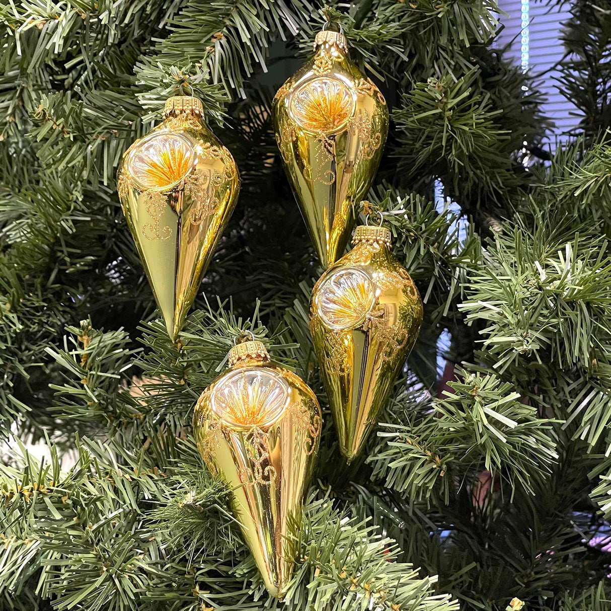 Glass Christmas Tree Ornaments - 67mm/2.625" [4 Pieces] Decorated Balls from Christmas by Krebs Seamless Hanging Holiday Decor (Frost with Blue & Silver Bethlehem Scene)