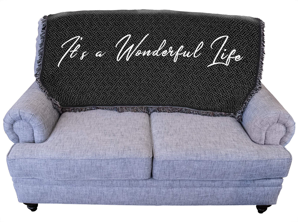 Pure Country Weavers It's A Wonderful Life Blanket Black - Gift Christmas Tapestry Throw for Back of Couch or Sofa - Woven from Cotton - Made in The USA (61x36)