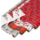 American Greetings 120 sq. ft. Christmas Wrapping Paper Set, Tan, Plaid, Snowman and Christmas Text (4 Rolls 30 in. x 12 ft., 7 Bows, 30 Gift Tags)
