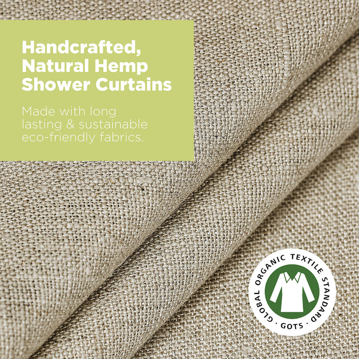 Bean Products Hemp White Shower Curtain [70" x 74"] | All Natural Materials - Made in USA | Works with Tub, Bath and Stall Showers